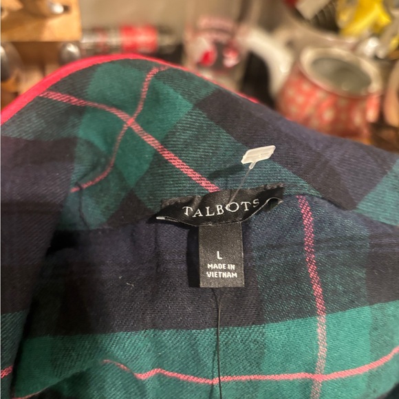 Talbots Size M Cotton Flannel Sleep Set Pjs Pajamas Tarten Blue Green Plaid - Picture 6 of 9